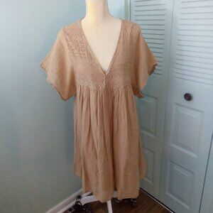 MADE IN ITALY 12 COTTON BLEND CROCHET CHEST BACK V-NECK BABY DOLL LINED BOHO SUN